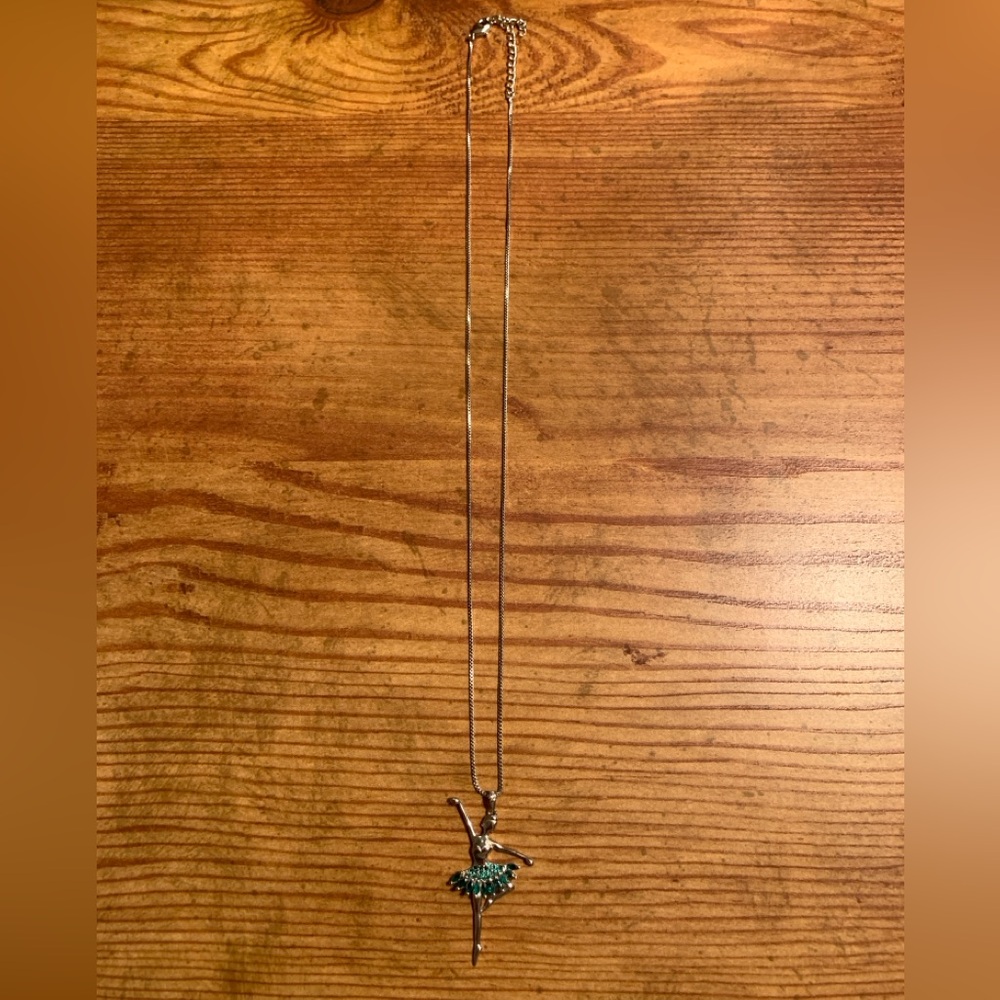Ballerina Pendant Necklace (Silver & Emerald) - Picture 2 of 6